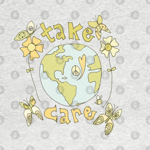 take care spread peace and love all over the earth // art by surfy birdy by surfybirdy
